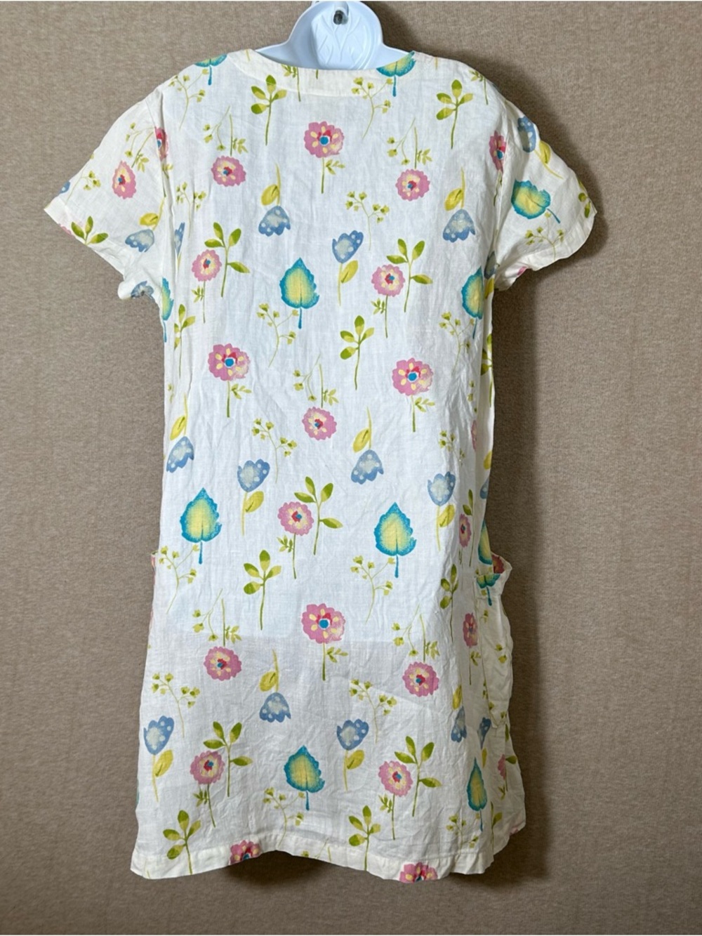 Marc Ware Linen Dress Womens Large Floral Cottage Shift Pullover Beach Resort - Picture 12 of 14